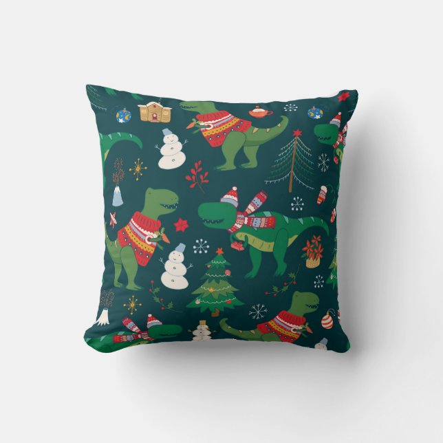 Dinosaur T-Rex: Christmas New Year. Throw Pillow (Front)