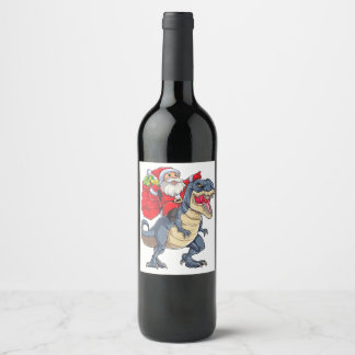 Dinosaur T rex Christmas Santa Boys Men Girls Xmas Wine Label