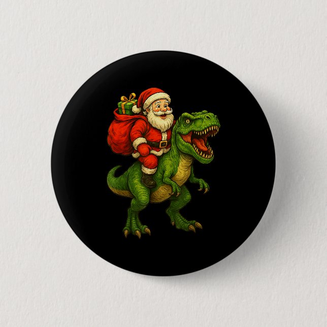 Dinosaur T Rex Christmas Santa Dinosaur Xmas Boys  2 Inch Round Button (Front)