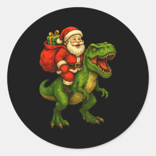 Dinosaur T Rex Christmas Santa Dinosaur Xmas Boys  Classic Round Sticker