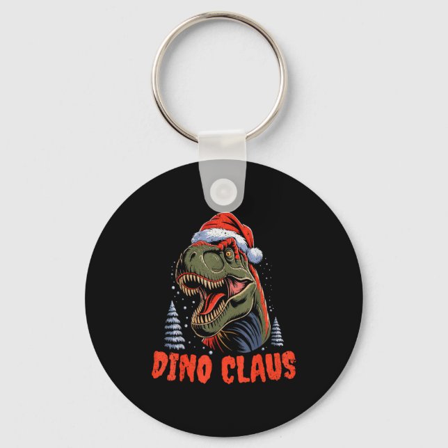 Dinosaur T-rex Christmas Tree Dino Claus Pajamas X Keychain (Front)