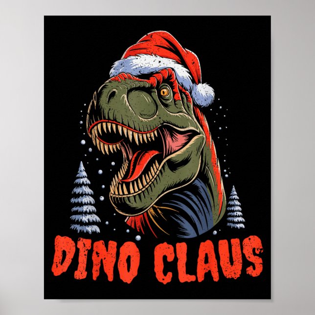 Dinosaur T-rex Christmas Tree Dino Claus Pajamas X Poster (Front)
