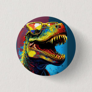Dinosaur T Rex Colourful Party 1 Inch Round Button