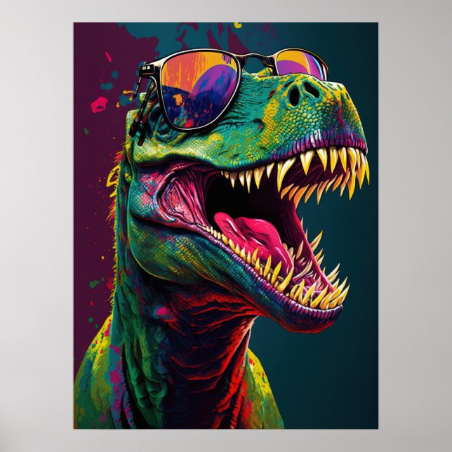 Dinosaur T Rex  Cool Blue Green Jurassic  Poster (Front)