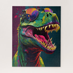 Dinosaur T Rex  Cool Blue Green Jurassic  Poster Jigsaw Puzzle