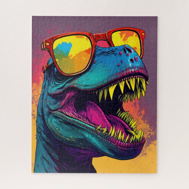 Dinosaur T Rex Cool Orange Blue  Jigsaw Puzzle (Vertical)