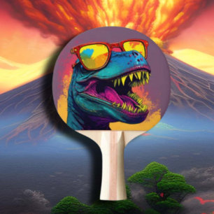 Dinosaur T Rex Cool Orange Blue  Ping Pong Paddle