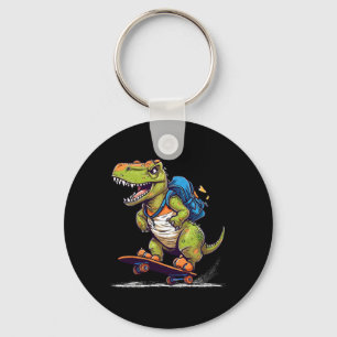 Dinosaur T Rex Cool Skateboarding Dinosaur Skater  Keychain