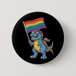 Dinosaur T Rex Gay Pride LGBTQ Ally Rainbow Flag 2 Inch Round Button