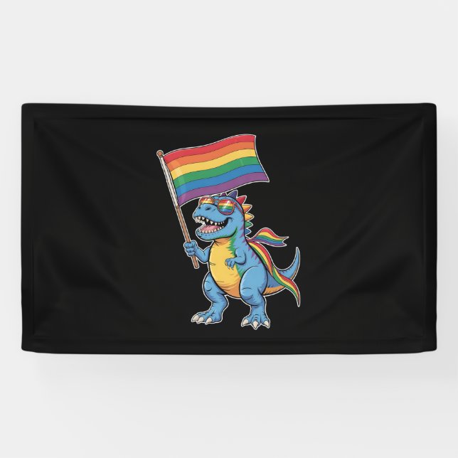 Dinosaur T Rex Gay Pride LGBTQ Ally Rainbow Flag Banner (Horizontal)