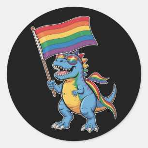 Dinosaur T Rex Gay Pride LGBTQ Ally Rainbow Flag Classic Round Sticker