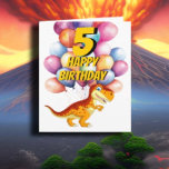 Dinosaur T Rex Gold 5th  Birthday Balloons Card<br><div class="desc">Dinosaur T Rex Gold 5th Birthday Balloons Card A sweet T Rex birthday card for a little child who loves Jurassic dinosaurs. This design may be personalized by clicking Personalize this Template and then choosing the click to customize further option add text, change the text colour or style, or delete...</div>