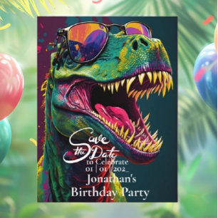 Dinosaur T-Rex Green Save the date Postcard