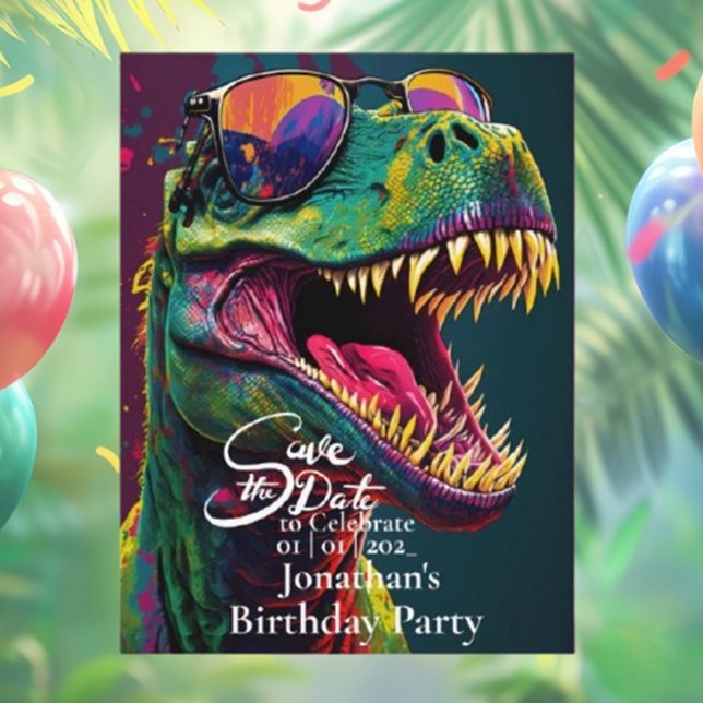 Dinosaur T-Rex Green Save the date  Postcard (Celebrate your special day with a fun Dinosaur T-Rex green save the date postcard!  )