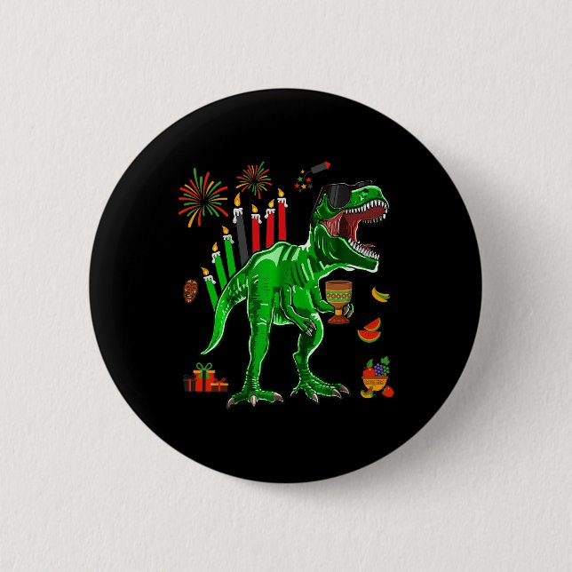 Dinosaur T-rex Happy Kwanzaa Seven Principles Of K 2 Inch Round Button (Front)
