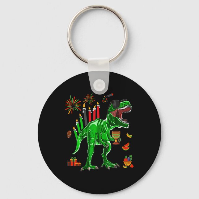 Dinosaur T-rex Happy Kwanzaa Seven Principles Of K Keychain (Front)