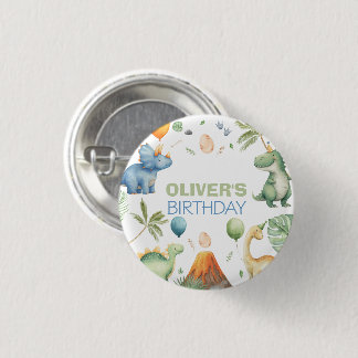 Dinosaur T-Rex in Party Hat Birthday Boy or Girl B 1 Inch Round Button