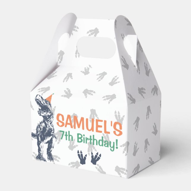 Dinosaur T-Rex in Party Hat Birthday Party Favor Box (Front Side)