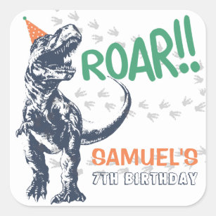 Dinosaur T-Rex in Party Hat Birthday Party Square Sticker