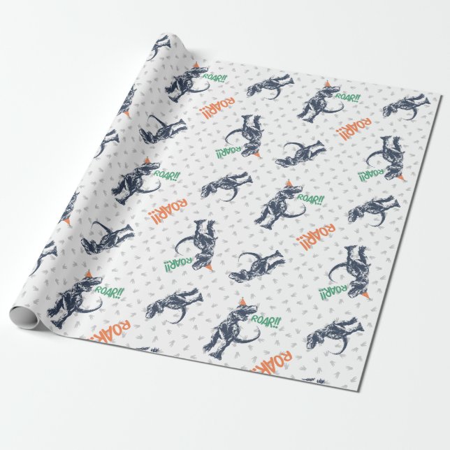 Dinosaur T-Rex in Party Hat Birthday Party Wrapping Paper (Unrolled)