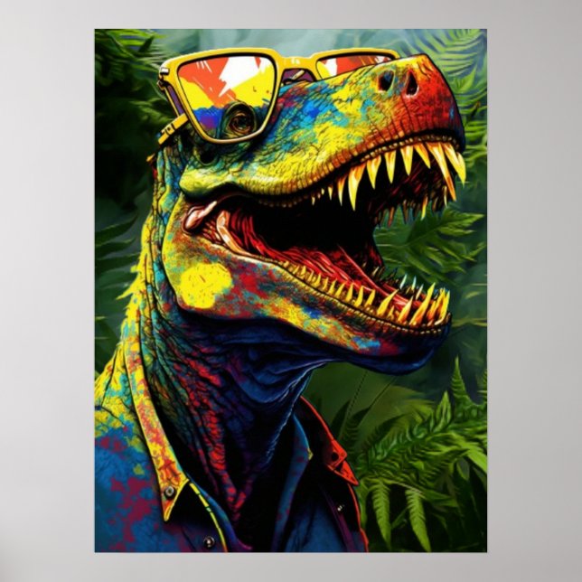 Dinosaur  T Rex Jungle Modern  Kids Poster (Front)