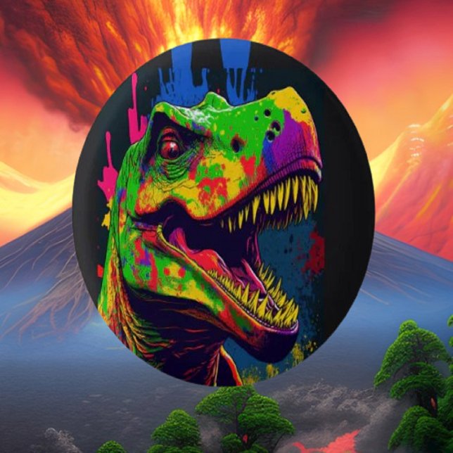 Dinosaur T Rex Jurassic Colourful 1 Inch Round Button (dinosaur,banner,sign,birthday,party,dino,t rex,jurassic,personalized,for kids)
