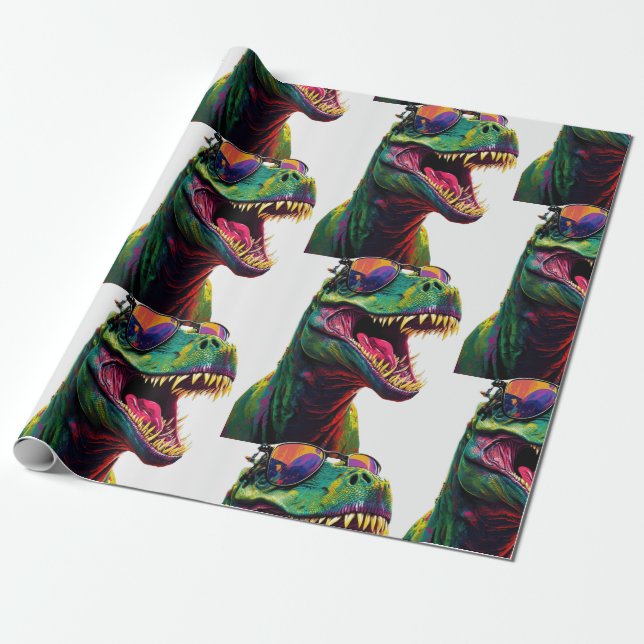 Dinosaur T Rex Jurassic Cool Wrapping Paper (Unrolled)