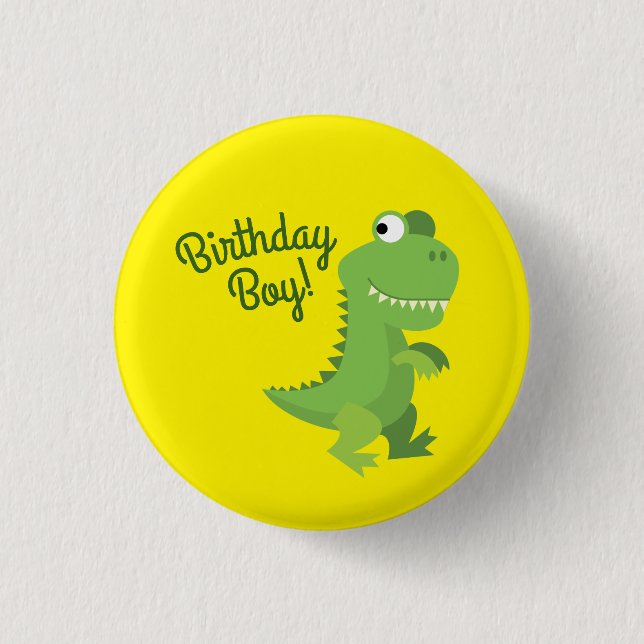 Dinosaur T-rex Kids 1st Birthday Dino Party 1 Inch Round Button (Front)