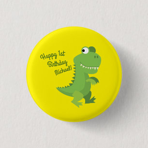Dinosaur T-rex Kids 1st Birthday Dino Party 1 Inch Round Button