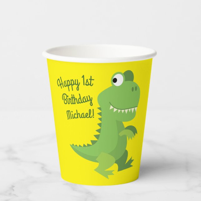 Dinosaur T-rex Kids Birthday Party Paper Cups (Front)