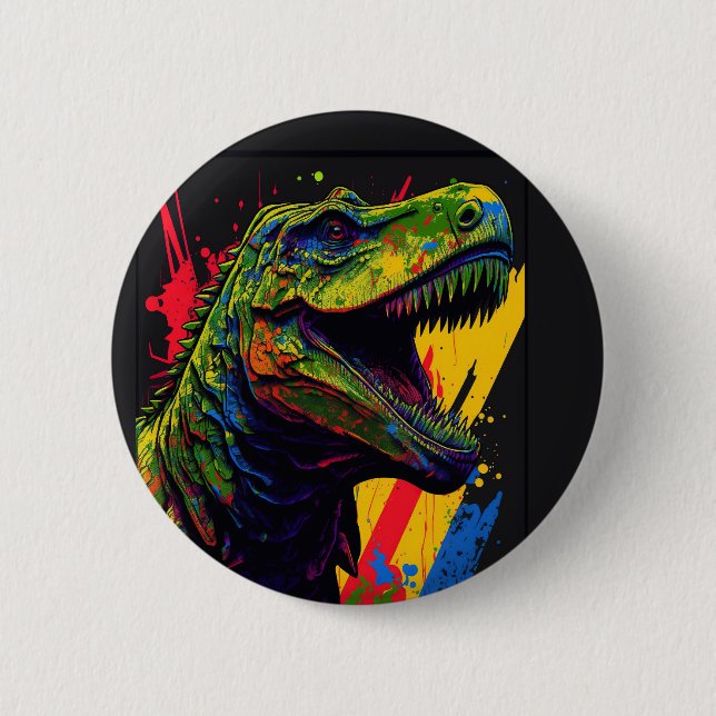 Dinosaur T Rex Kids Colourful 2 Inch Round Button (Front)