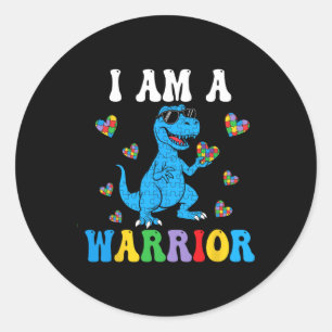 Dinosaur T-rex Kids I Am A Warrior Autism Kids Boy Classic Round Sticker