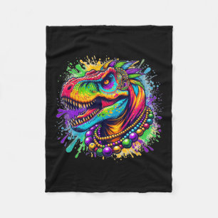 Dinosaur T Rex Mardi Gras Louisiana Carnival Colou Fleece Blanket