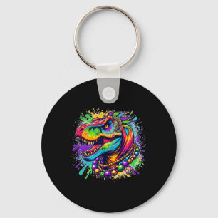 Dinosaur T Rex Mardi Gras Louisiana Carnival Colou Keychain