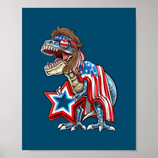 Dinosaur T Rex Mullet 4th Of July USA American Poster (Front)