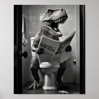 Dinosaur T-Rex on Toilet Bathroom Wall Art