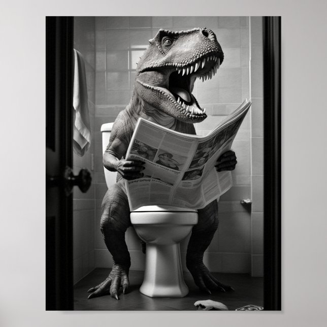 Dinosaur T-Rex on Toilet Bathroom Wall Art (Front)