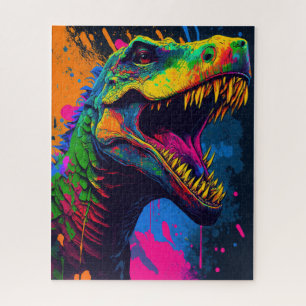 Dinosaur T Rex Orange Blue Jigsaw Puzzle