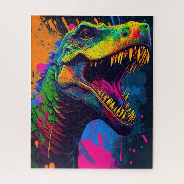 Dinosaur T Rex Orange Blue Jigsaw Puzzle (Vertical)