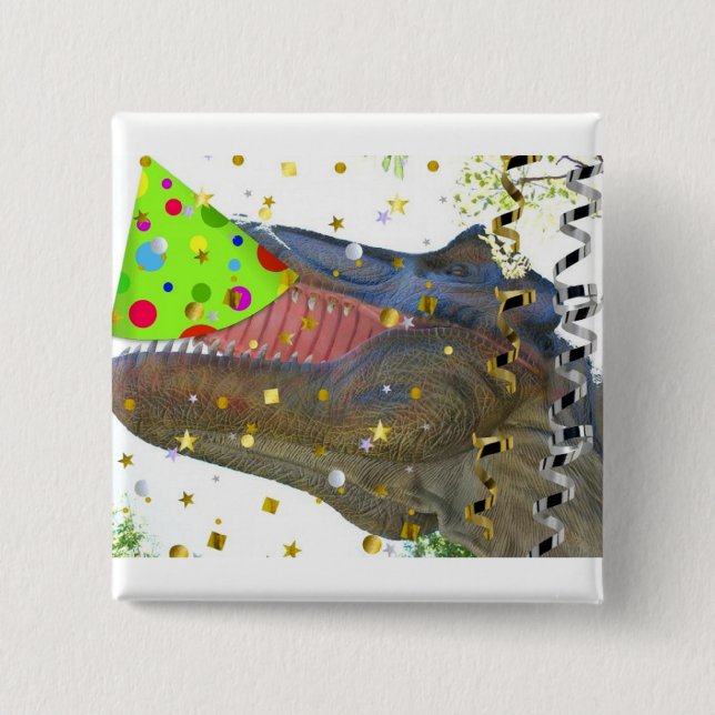 Dinosaur T-Rex Party Animal 2 Inch Square Button (Front)
