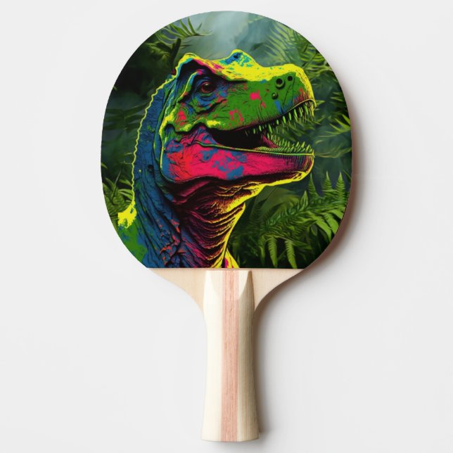 Dinosaur T Rex Pink and Jungle Green Kids  Ping Pong Paddle (Front)