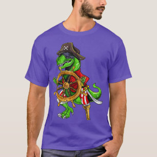 Dinosaur T rex Pirate Hat Jolly Roger Halloween T-Shirt
