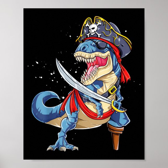Dinosaur T rex Pirate Jolly Roger Halloween Funny Poster (Front)