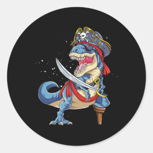 Dinosaur T Rex Pirate Jolly Roger Halloween Gifts  Classic Round Sticker