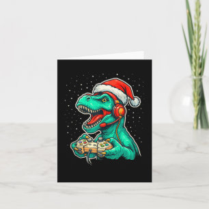 Dinosaur T Rex Playing Video Game Santa Hat Christ Card