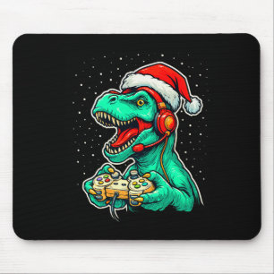 Dinosaur T Rex Playing Video Game Santa Hat Christ Mouse Pad