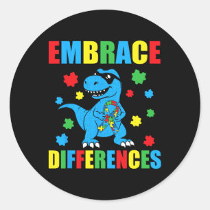 Dinosaur T-rex Puzzle Embrace Differences Autism A Classic Round Sticker