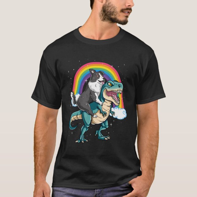 Dinosaur T Rex Rainbow Cloud Sparkles T-Shirt (Front)