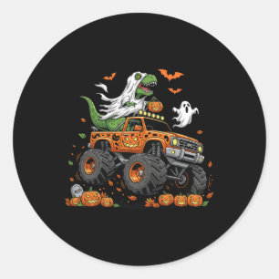 Dinosaur T-rex Riding Monster Truck Halloween Men  Classic Round Sticker