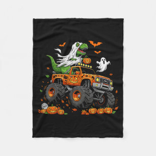 Dinosaur T-rex Riding Monster Truck Halloween Men  Fleece Blanket